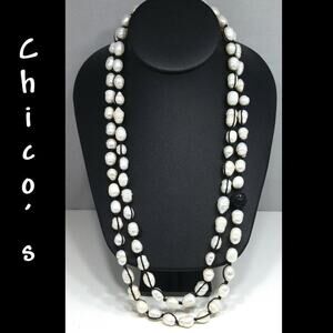 Chico's "Black Label" Cultured Pearls Long Necklace, Black & White, 50 Inches